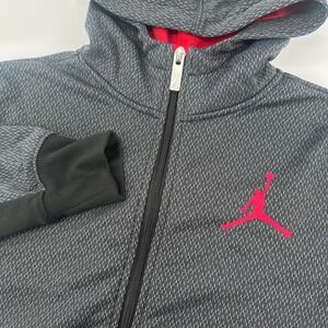 Jordan Therma-FIT Full Zip Hoodie Kids Size M Grey Black Red Jumpman Sweatshirt